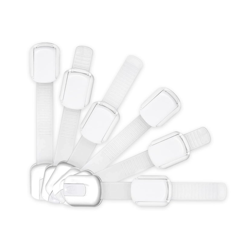 WONDERKID Adjustable & Reusable Child Safety Cabinet Locks & Latches, Baby Proofing Door Window, Cabinet, Toilet, & Refrigerator Lock, Child Safety Strap Locks with Adhesive Pads, Pack of 6, White - Wonderkid - Image 1